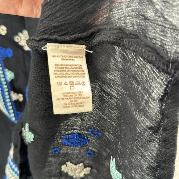 Free People Stargazer Black and Blue Mini Dress embroidered lightweight boho M - Picture 12 of 13